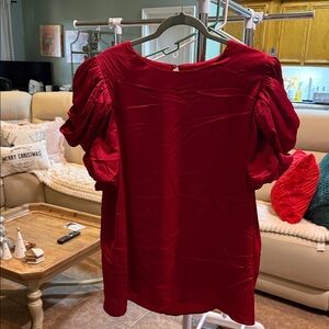 Entro Red Blouse with Puff Detailed Sleeves